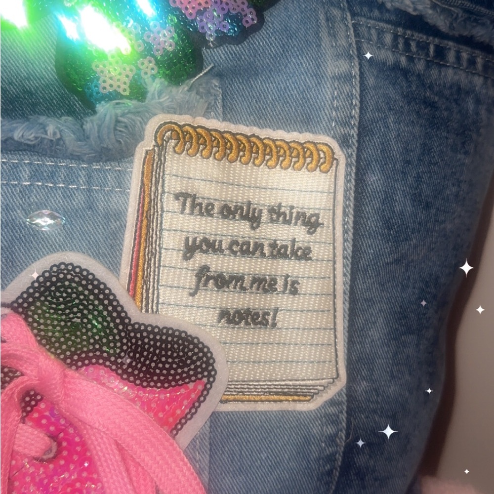 Denim Tote with Notebook & Pink Sequin Sneaker Patch - Picture 2 of 9